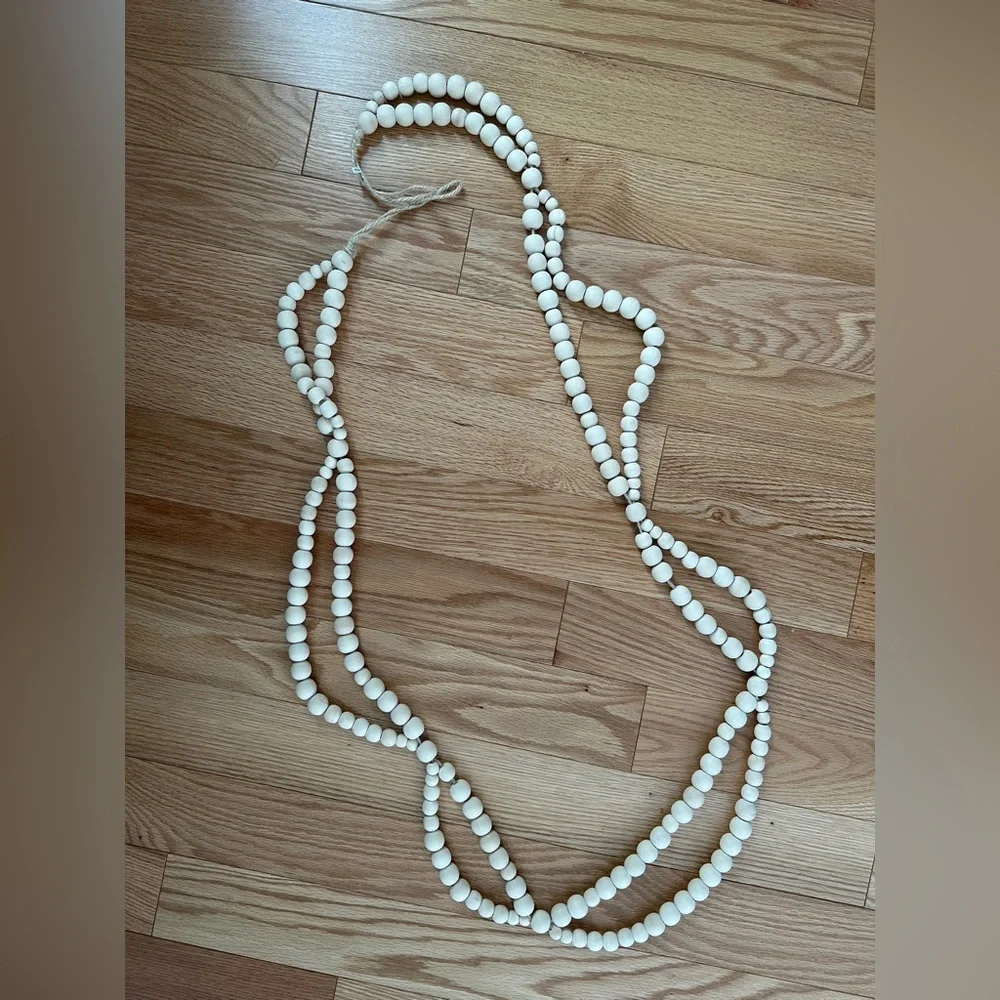 LIKE NEW West Elm Natural Wooden Bead Garland, 72”